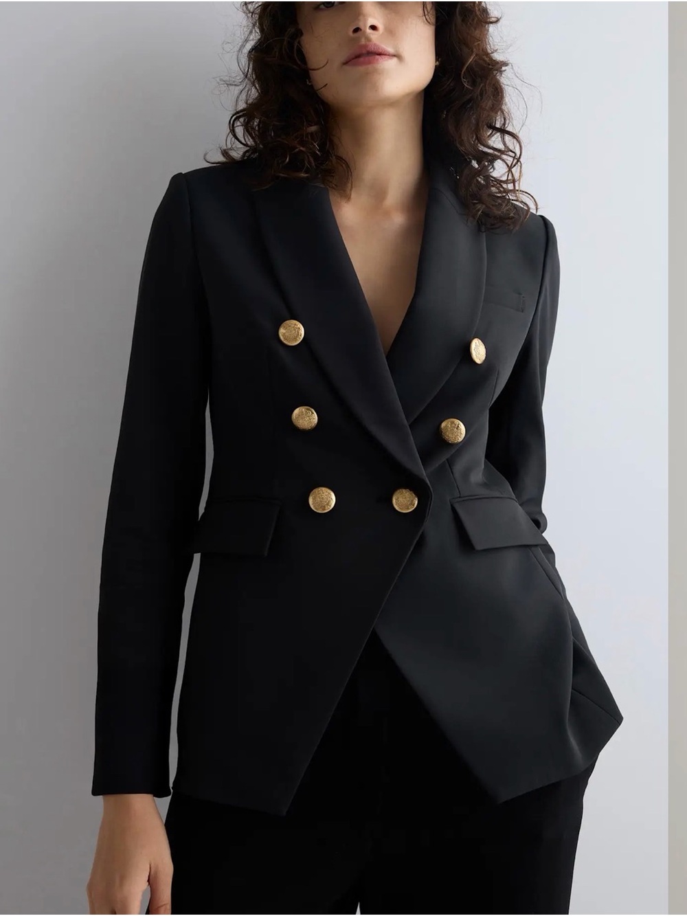 Quince Black Scuba Captains Convertible Double-Breasted Blazer with Gold Buttons